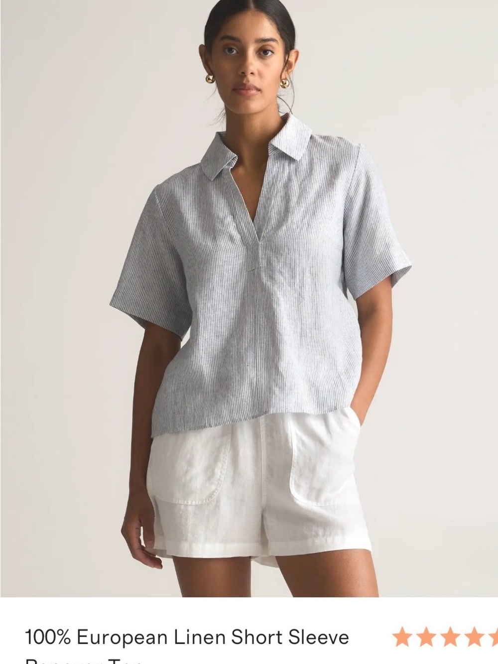 Quince Striped Short Sleeve Linen Button-Down in Blue Pinstripe. Never worn
